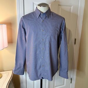 EUC UNTUCKit Fabiano Wrinkle Free Blue Burgundy Plaid Shirt Size LARGE